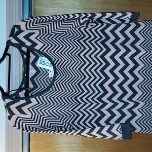 Pink Rose Chevron Pattern Midi Dress - Pink and Black